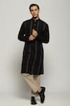 Buy_Abraham & Thakore_Black Handloom Cotton Spaced Out Stitch Line Stripe Kurta  _at_Aza_Fashions