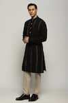 Abraham & Thakore_Black Handloom Cotton Spaced Out Stitch Line Stripe Kurta  _Online_at_Aza_Fashions