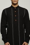 Buy_Abraham & Thakore_Black Handloom Cotton Spaced Out Stitch Line Stripe Kurta  _Online_at_Aza_Fashions