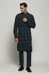 Buy_Abraham & Thakore_Blue Handloom Cotton Embroidery Tussar Check Kurta _at_Aza_Fashions