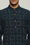 Buy_Abraham & Thakore_Blue Handloom Cotton Embroidery Tussar Check Kurta _Online_at_Aza_Fashions