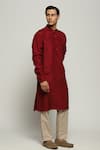Shop_Abraham & Thakore_Maroon Silk Stitch Line Tonal Trupanto Striped Kurta _Online_at_Aza_Fashions