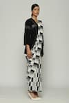 Abraham & Thakore_Ivory Silk Printed And Embroidered Geometric Block & Sequin Saree  _Online_at_Aza_Fashions