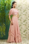 Buy_Alaya Advani_Peach Organza Hand Embroidered Floral Stripe Pattern Lehenga Set For Women_Online_at_Aza_Fashions