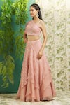 Shop_Alaya Advani_Peach Organza Hand Embroidered Thread And Floral Stripe Pattern Lehenga Set_Online_at_Aza_Fashions