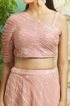 Buy_Alaya Advani_Peach Organza Hand Embroidered Floral Stripe Pattern Lehenga Set For Women