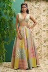 Buy_Alaya Advani_Multi Color Banarasi Chanderi Woven And Embroidered Mixed Panelled Lehenga Set_Online_at_Aza_Fashions