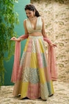 Buy_Alaya Advani_Multi Color Banarasi Chanderi Woven And Embroidered Mixed Panelled Lehenga Set_at_Aza_Fashions