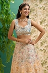 Shop_Alaya Advani_Multi Color Chanderi Silk Printed And Embroidered Floral Panelled Lehenga Set_at_Aza_Fashions