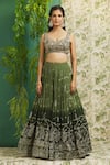 Alaya Advani_Green Georgette Printed And Embroidered Bandhani Sweetheart Ombre Lehenga Set _Online_at_Aza_Fashions