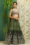 Alaya Advani_Green Georgette Printed And Embroidered Bandhani Sweetheart Ombre Lehenga Set _at_Aza_Fashions