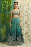 Buy_Alaya Advani_Green Georgette Printed And Embroidered Bandhani Pleated Lehenga Set For Women_Online_at_Aza_Fashions