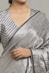 Pranay Baidya_Silver Brocade Woven Checkered Saree  _at_Aza_Fashions