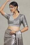 Pranay Baidya_Silver Tissue Woven Stripe Pattern V Neck Metallic Saree Blouse _Online_at_Aza_Fashions