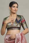 Pranay Baidya_Multi Color Brocade Woven Stripe Pattern Deep V Neck Blouse _Online_at_Aza_Fashions