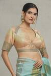 Shop_Pranay Baidya_Multi Color Tissue Brocade Woven Stripe Pattern Deep V Neck Blouse_Online_at_Aza_Fashions