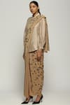 Abraham & Thakore_Brown Silk Embroidered Sequin Work Cheetah Saree  _Online_at_Aza_Fashions