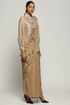 Buy_Abraham & Thakore_Brown Silk Embroidered Sequin Work Cheetah Saree  _Online_at_Aza_Fashions