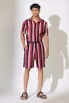 Buy_KoAi_Red Heavy Cotton Silk Striped Shorts _at_Aza_Fashions