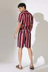 Shop_KoAi_Red Heavy Cotton Silk Striped Shorts _at_Aza_Fashions