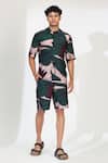 Buy_Koai_Green Cotton, Silk Leaf Pattern Button Down Shirt _at_Aza_Fashions