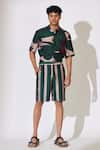 Buy_KoAi_Green Heavy Cotton Silk Stripe Pattern Shorts _at_Aza_Fashions