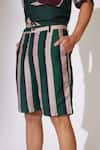 KoAi_Green Heavy Cotton Silk Stripe Pattern Shorts _Online_at_Aza_Fashions