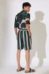 Shop_KoAi_Green Heavy Cotton Silk Stripe Pattern Shorts _Online_at_Aza_Fashions