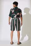 Shop_KoAi_Green Heavy Cotton Silk Stripe Pattern Shorts _at_Aza_Fashions