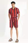 Buy_KoAi_Red Heavy Cotton Silk Striped Shorts _at_Aza_Fashions