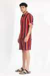 KoAi_Red Heavy Cotton Silk Striped Shorts _Online_at_Aza_Fashions