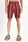 Buy_KoAi_Red Heavy Cotton Silk Striped Shorts _Online_at_Aza_Fashions