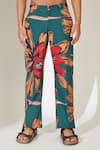 KoAi_Green Poplin Cotton Floral Pattern Straight Pant _Online_at_Aza_Fashions