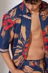 Koai_Blue Poplin, Cotton Embroidery Flower Pattern Shirt _Online_at_Aza_Fashions