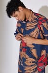 Buy_Koai_Blue Poplin, Cotton Embroidery Flower Pattern Shirt _Online_at_Aza_Fashions