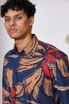 Shop_Koai_Blue Poplin, Cotton Embroidery Flower Pattern Shirt _Online_at_Aza_Fashions
