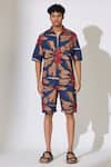 Koai_Blue Poplin, Cotton Embroidery Flower Pattern Shirt _at_Aza_Fashions