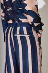 Koai_Blue Heavy Cotton Silk Stripe Pattern Pant _at_Aza_Fashions