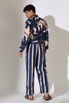 Shop_Koai_Blue Heavy Cotton Silk Stripe Pattern Pant _at_Aza_Fashions
