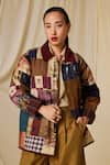 Buy Cord Multi Color Cotton Collared Archive Patchwork Embroidered Jacket at Aza Fashions Buy_Cord_Multi Color Cotton Collared Archive Patchwork Embroidered Jacket_at_Aza_Fashions