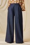 Cord_Blue Denim Plain Lounge Flared Pant _at_Aza_Fashions