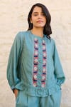 Shop_Ayaka_Blue Viscose Tabby Hand Embroidery Floral Joy Flower Panel Top  _Online_at_Aza_Fashions