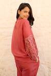 Shop_Ayaka_Red Viscose Tabby Placement Hand Block Print Judy Sleeve Top _Online_at_Aza_Fashions