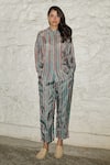 Buy_Ayaka_Blue Viscose Tabby Stripe Floral Gwen Pattern Full Sleeve Shirt _at_Aza_Fashions