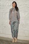 Ayaka_Blue Viscose Tabby Stripe Floral Gwen Pattern Full Sleeve Shirt _Online_at_Aza_Fashions
