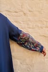 Ayaka_Blue Viscose Tabby Embroidered Sleeves Floral Lapel Cori Tunic  _at_Aza_Fashions