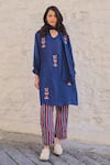 Buy_Ayaka_Blue Viscose Tabby Embroidery Floral Tie-up Neck Pony Tunic  _at_Aza_Fashions