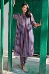 Buy_Ayaka_Blue Viscose Tabby Embroidered Thread Cheryl Stripe Pattern Kurta  _at_Aza_Fashions