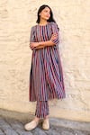 Shop_Ayaka_Blue Viscose Tabby Embroidered Thread Cheryl Stripe Pattern Kurta  _Online_at_Aza_Fashions