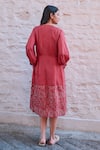 Shop_Ayaka_Red Viscose Tabby Handblock Printed Floral Ethel Box Pleated Dress  _at_Aza_Fashions